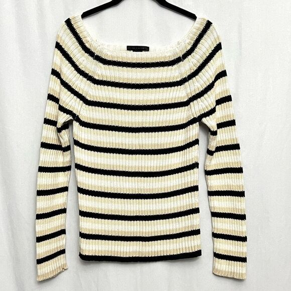 The Limited Ribbed Squared Boatneck Black Cream Striped Sweater Y2K Size Medium - Picture 1 of 6